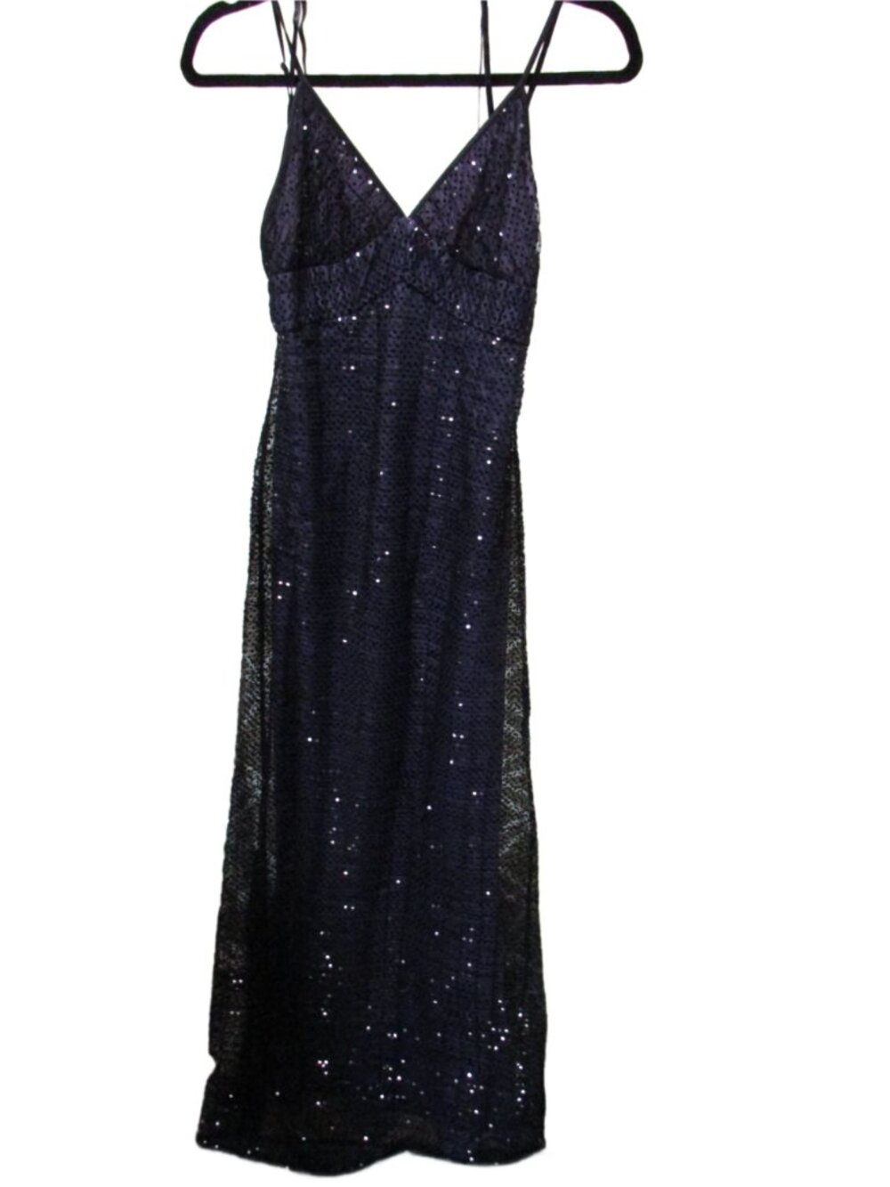 Papell Boutique Evening Black Purple Sequin Lace Gown Dress Size 4